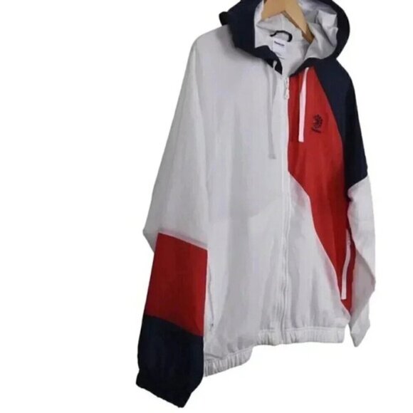 Reebok Classic Windbreaker Track Jacket Hooded Red White Blue Size Medium - Picture 9 of 16